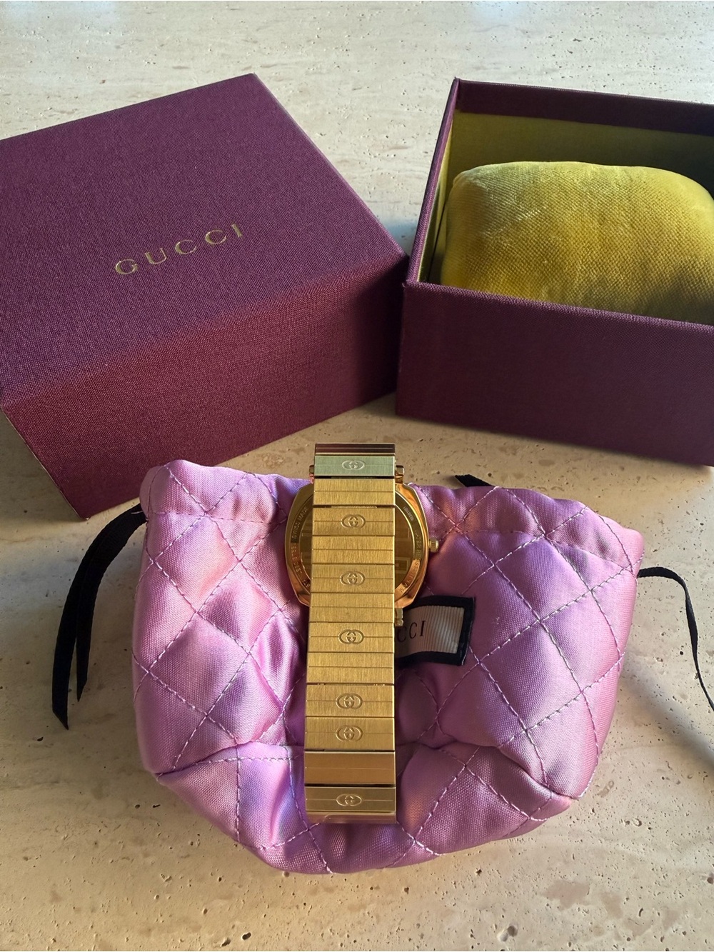 NWB Gucci Grip YA157409 38mm GG Gold Dial Stainless Steel Mens & Unisex Watch - Picture 7 of 16